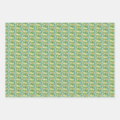 ヴィンテージグリーンとオレンジのバターカップの花柄  ラッピングペーパーシート (正面2)