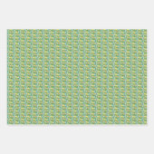 ヴィンテージグリーンとオレンジのバターカップの花柄  ラッピングペーパーシート (正面)