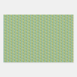 ヴィンテージグリーンとオレンジのバターカップの花柄  ラッピングペーパーシート