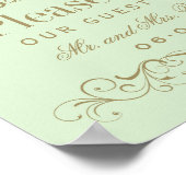 ヴィンテージグリーンとゴールドのスクロールワーク ゲストブックサイン ポスター (角)