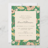 ヴィンテージグリーンとピンクのフローラシンプルブライダルシャワー 招待状 (正面)