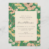 ヴィンテージグリーンとピンクのフローラシンプルブライダルシャワー 招待状 (正面/裏面)
