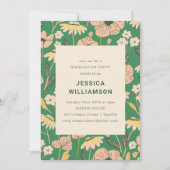 ヴィンテージグリーンとピンクのフローラ卒業パーティー 招待状 (正面)