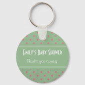 ヴィンテージグリーンとピンクの水玉模様赤ちゃんシャワー キーホルダー (正面)