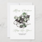 ヴィンテージグリーンとブラックそりのパッケージのクリスマス シーズンカード (正面)