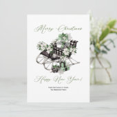 ヴィンテージグリーンとブラックそりのパッケージのクリスマス シーズンカード (スタンド正面)