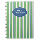 ヴィンテージグリーンとブルーのストライプロパーソナライズされたゴ ノートブック (正面)