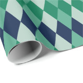 ヴィンテージグリーンとブルーハーレクインダイヤモンドパターン ラッピングペーパー (ロールコーナー)