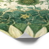 ヴィンテージグリーンとベージュのフローラルパターン ポスター (角)