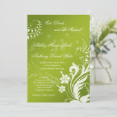 ヴィンテージグリーンとホワイトのフローラ結婚式招待状 招待状 (スタンド正面)