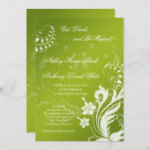ヴィンテージグリーンとホワイトの花柄 ウェディング招待状 招待状 (正面/裏面)