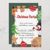 ヴィンテージグリーンとホワイトクリスマスパーティー 招待状 (正面/裏面)