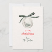 ヴィンテージグリーンとホワイトクリスマスボール シーズンカード (正面)