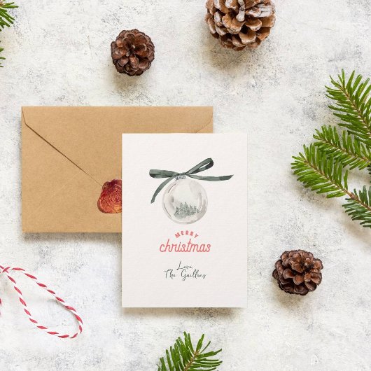 ヴィンテージグリーンとホワイトクリスマスボール シーズンカード