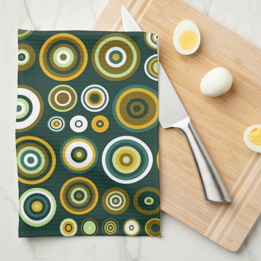 ヴィンテージグリーンとホワイト50年代抽象芸術アート キッチンタオル (四つ折り)