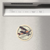 ヴィンテージグリーンとレッドの複葉機アビエーター マグネット (インサイチュ (食洗機))
