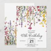 ヴィンテージグリーンとワイルドフラワーの40歳の誕生日 招待状 (正面/裏面)