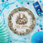 ヴィンテージグリーンと金ゴールドと白いクリスマスキャンドル ペーパープレート (パーティー)