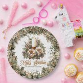 ヴィンテージグリーンと金ゴールドと白いクリスマスキャンドル ペーパープレート (パーティー)