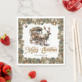 ヴィンテージグリーンと金ゴールドクリスマストナカイそり スタンダードランチョンナプキン (インサイチュ)
