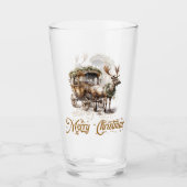ヴィンテージグリーンと金ゴールドクリスマストナカイ タンブラーグラス (正面)