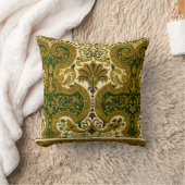 ヴィンテージグリーンと金ゴールドフローラルパターン クッション (ブランケット)