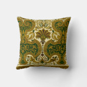 ヴィンテージグリーンと金ゴールドフローラルパターン クッション (裏面)