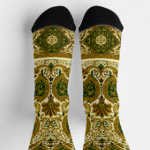 ヴィンテージグリーンと金ゴールドフローラルパターン ソックス (上部)