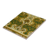 ヴィンテージグリーンと金ゴールドフローラルパターン タイル (側面)