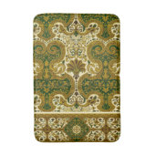 ヴィンテージグリーンと金ゴールドフローラルパターン バスマット (正面縦)