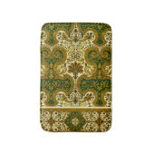 ヴィンテージグリーンと金ゴールドフローラルパターン バスマット (正面縦)