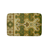 ヴィンテージグリーンと金ゴールドフローラルパターン バスマット (正面)