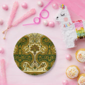 ヴィンテージグリーンと金ゴールドフローラルパターン ペーパープレート (パーティー)