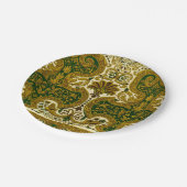 ヴィンテージグリーンと金ゴールドフローラルパターン ペーパープレート (アングル)