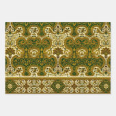 ヴィンテージグリーンと金ゴールドフローラルパターン ラッピングペーパーシート (正面)