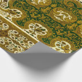 ヴィンテージグリーンと金ゴールドフローラルパターン ラッピングペーパー (角)