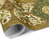 ヴィンテージグリーンと金ゴールドフローラルパターン ラッピングペーパー (ロールコーナー)