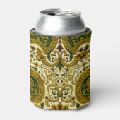 ヴィンテージグリーンと金ゴールドフローラルパターン 缶クーラー (缶正面)