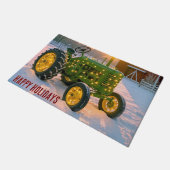 ヴィンテージグリーンのクリスマス農場トラクター ドアマット (アングル)