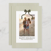 ヴィンテージグリーンのストライプとリボンの写真 シーズンカード (正面/裏面)