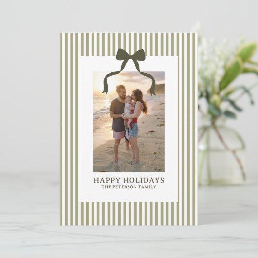 ヴィンテージグリーンのストライプとリボンの写真 シーズンカード (スタンド正面)