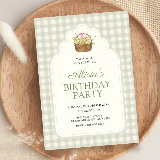 ヴィンテージグリーンのソフトな誕生日 招待状