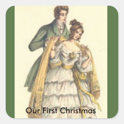 ヴィンテージグリーンのビクトリアン 私たちの初めてのクリスマス スクエアシール (正面)