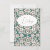 ヴィンテージグリーンのレース調フラットサンクスカード サンキューカード (正面)