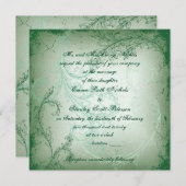 ヴィンテージグリーンの花飾りスクロールリーフウェディング 招待状 (正面/裏面)