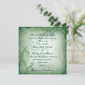 ヴィンテージグリーンの花飾りスクロールリーフウェディング 招待状 (スタンド正面)
