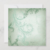 ヴィンテージグリーンの花飾りスクロールリーフウェディング 招待状 (裏面)