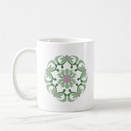 ヴィンテージグリーンの蓮の花模様 コーヒーマグカップ