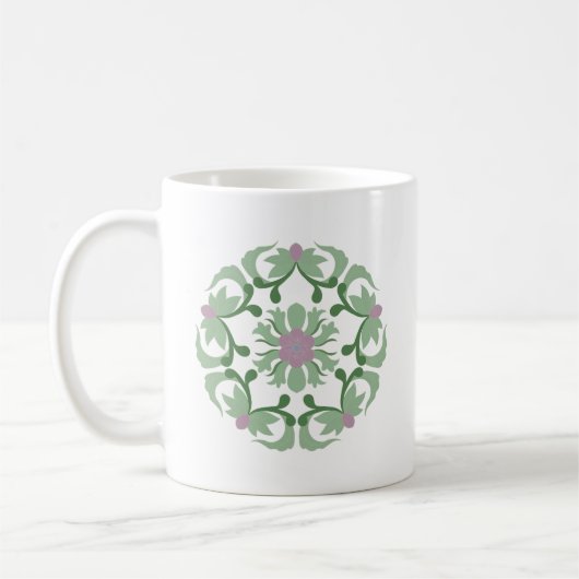 ヴィンテージグリーンの蓮の花模様 コーヒーマグカップ (左)