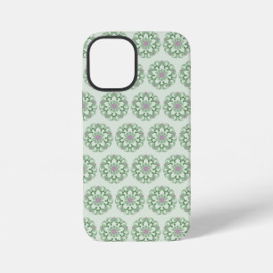 ヴィンテージグリーンの蓮の花模様 iPhone 12 MINIケース